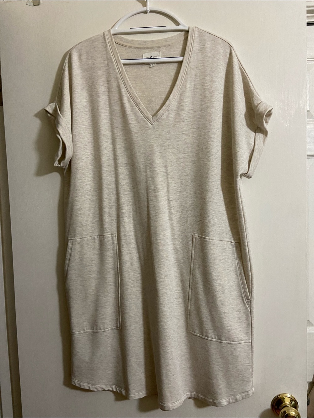 Light Beige V-Neck Tunic Dress